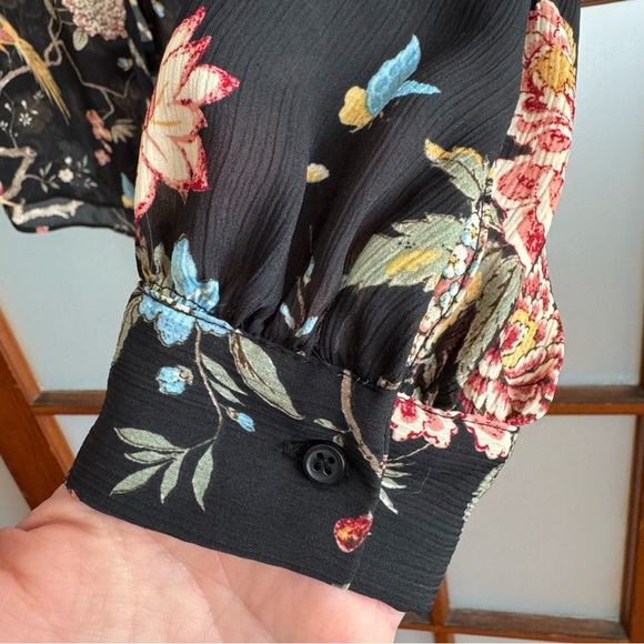 H&M SHEER FLORAL DESIGNER , SPRING PRINTED BIRD BUTTON UP SHIRT, NEW, EFFORTLESS - Picture 5 of 10